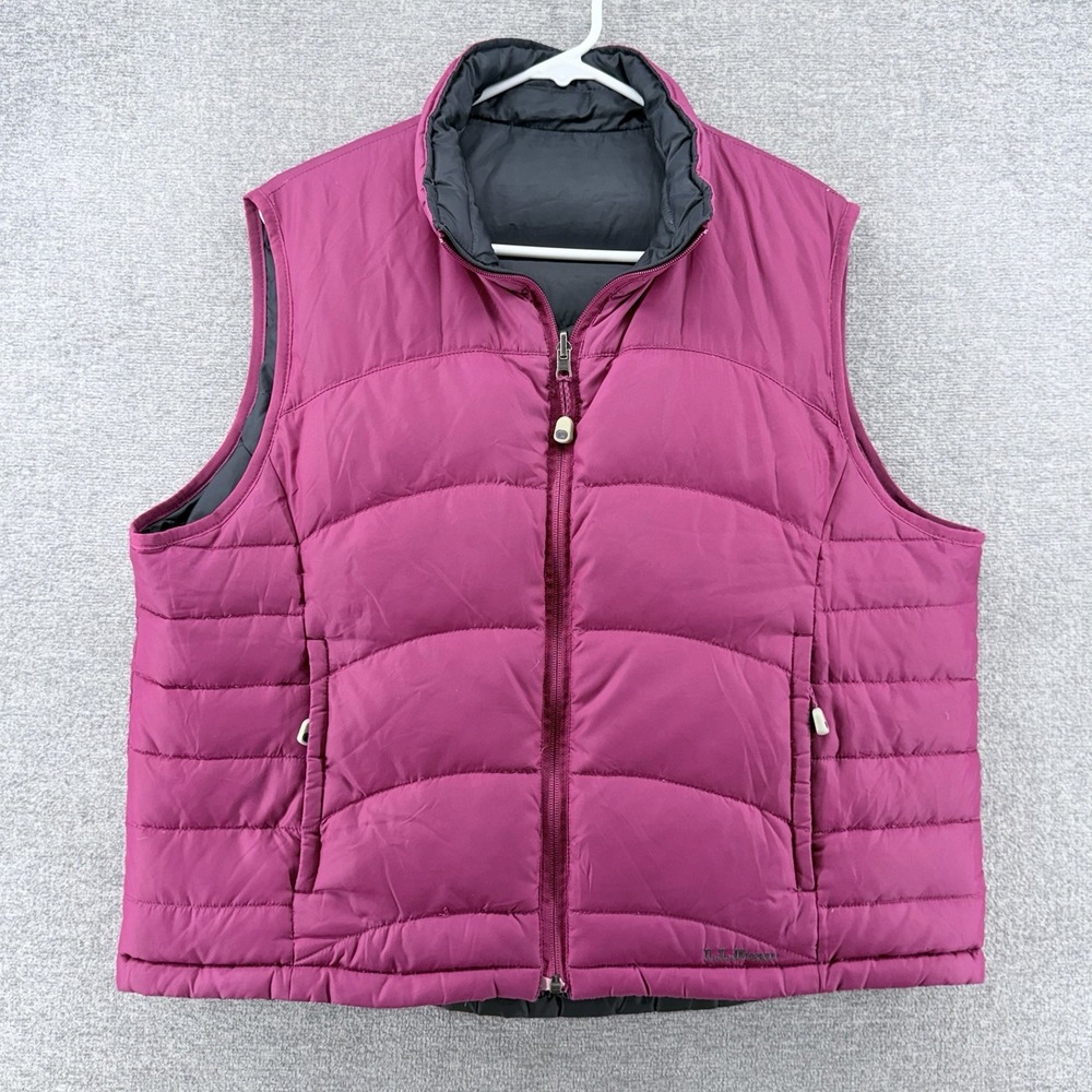 LL Bean Puffer Down Reversible Vest Women Size XL Reg Pink Outdoor